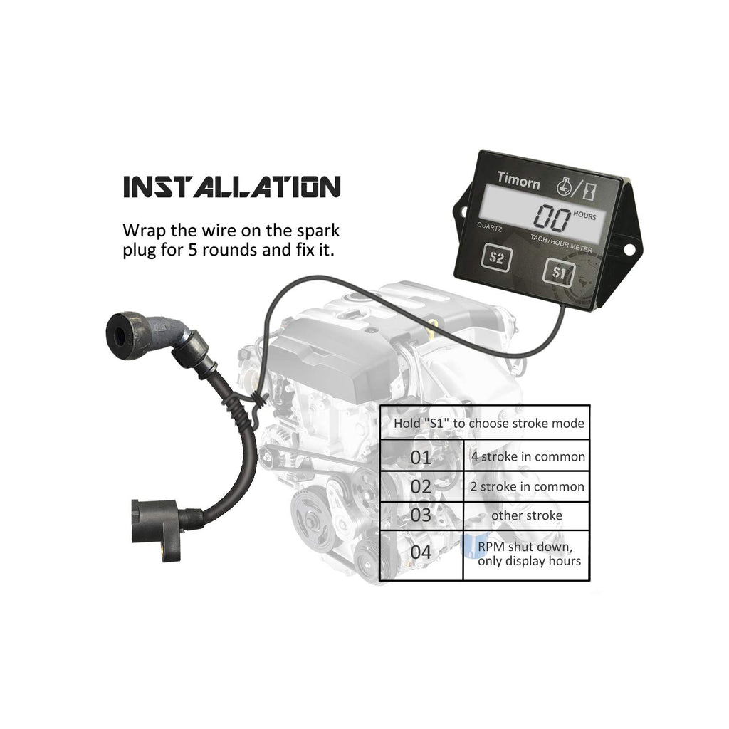 Timorn Small Engine Tachometer, Waterproof Tachometer for Small Engine