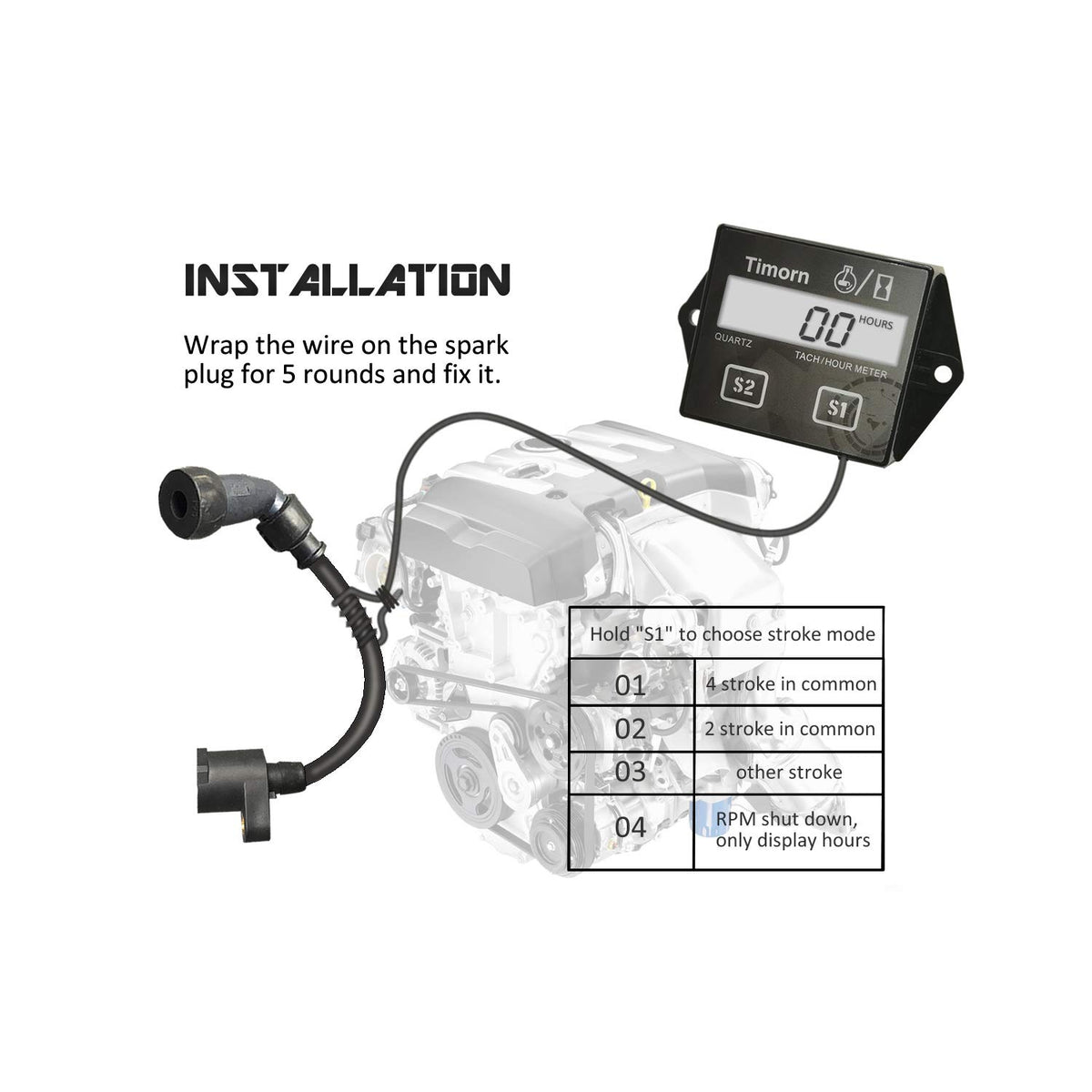 Timorn Small Engine Tachometer, Waterproof Tachometer for Small Engine