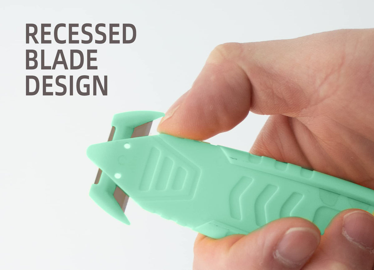 Safety Box Cutter, SK2 Concealed Blade Plastic Wrap Cutter, 10Pcs, Green