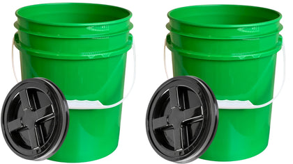 5 Gallon Container, Food Grade BPA Free Made in USA Green Plastic Bucket with Screw on air Tight Lid, Pack of 2
