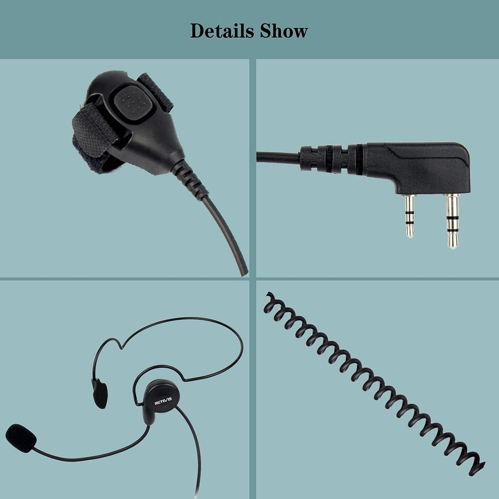 Behind Head Walkie Talkie Headset, for RT22/RT68/RT21/H777/RT68H | with Boom Mic, Compatible with Pxton, Baofeng