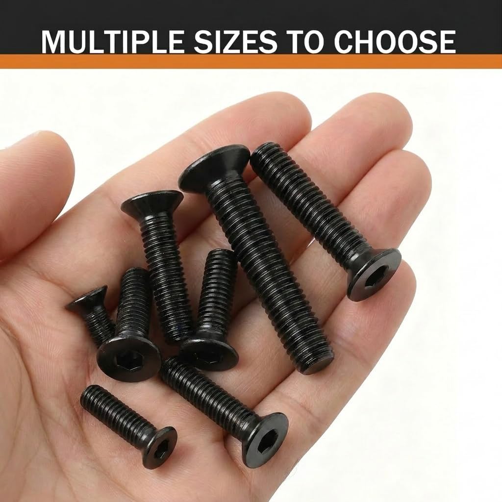 M4 x 16mm (50 Pack) Flat Head Socket Cap Screws Countersunk Allen Bolts, Black Oxide 304 Stainless Steel 18-8, Fully Machine Thread