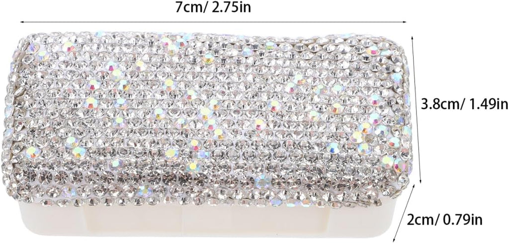 Bling Rhinestone Pill Organizer Case Portable Waterproof Small Pill Container with Multiple Compartments for Travel