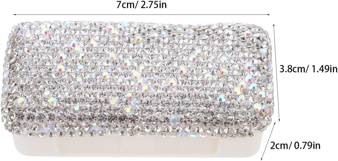 Bling Rhinestone Pill Organizer Case Portable Waterproof Small Pill Container with Multiple Compartments for Travel