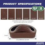 18 Pcs 3 x 24 Inch Assorted Aluminum Oxide Sanding Belt - 60/80/120/150/240/400 Grit