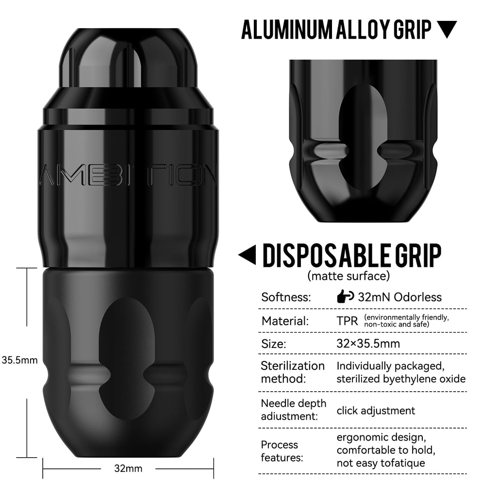Soldier P1 Disposable Tattoo Grips - 20Pcs 32mm Tattoo Rubber Grip Cover with Click Adjust System Supply for Most