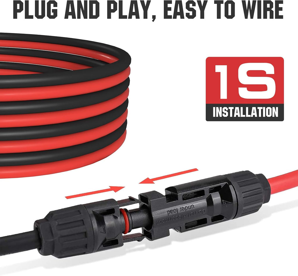 10FT 10AWG Solar Extension Cable 30A/1000V DC, IP67 Waterproof with Compatible Quick Connectors (Red+Black) for Solar
