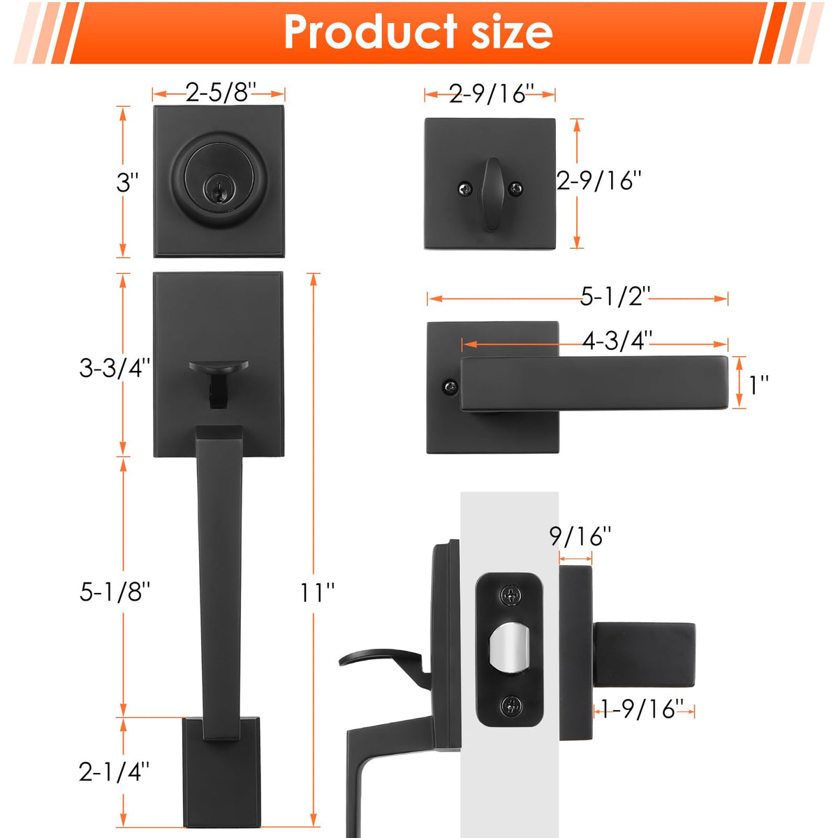 Black Front Door Lock Set, Front Door Handle and Deadbolt Set