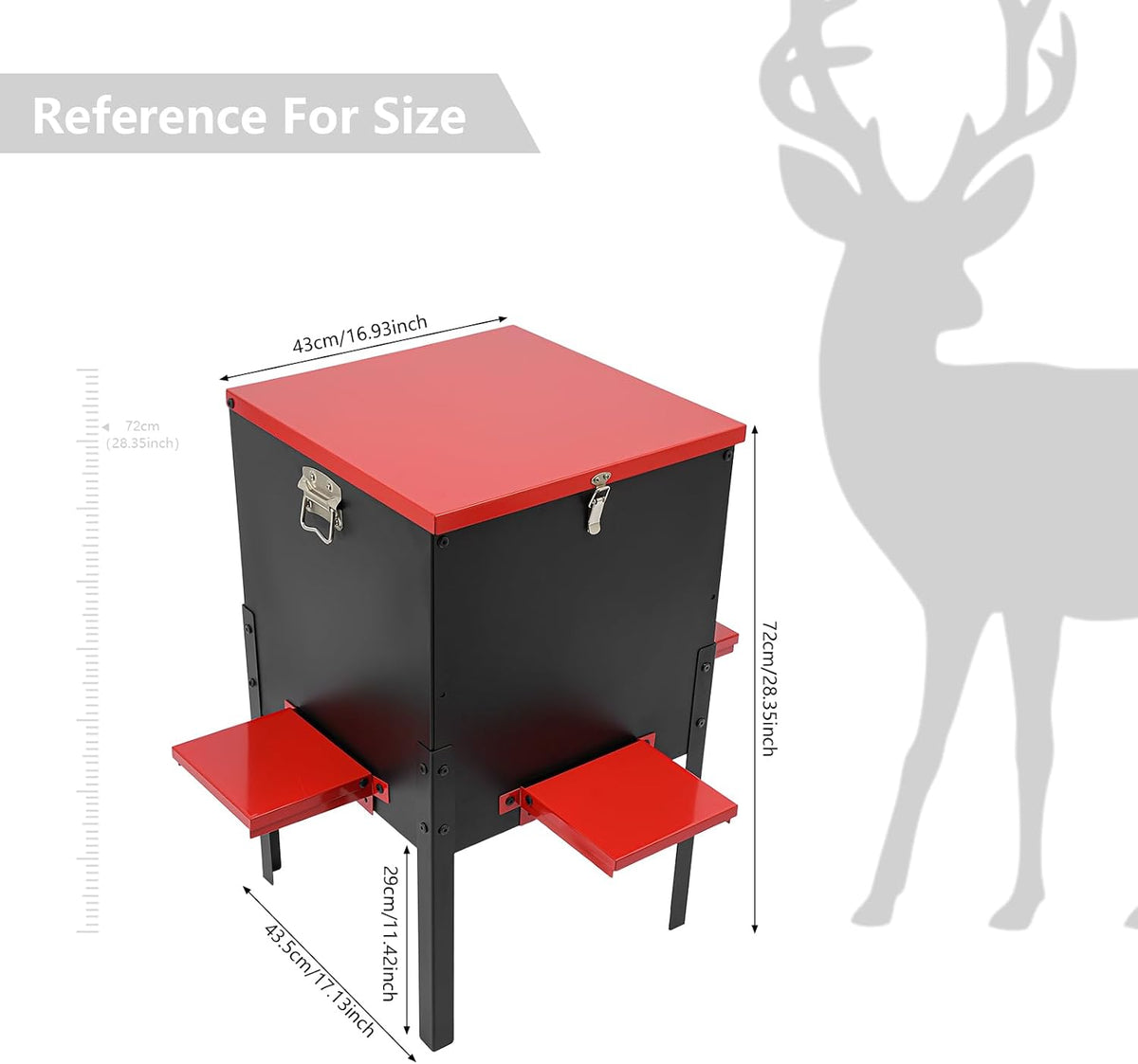 Deer Feeder with 4 Feeding Trays, 100 LBS Gravity Deer Feeder/Red