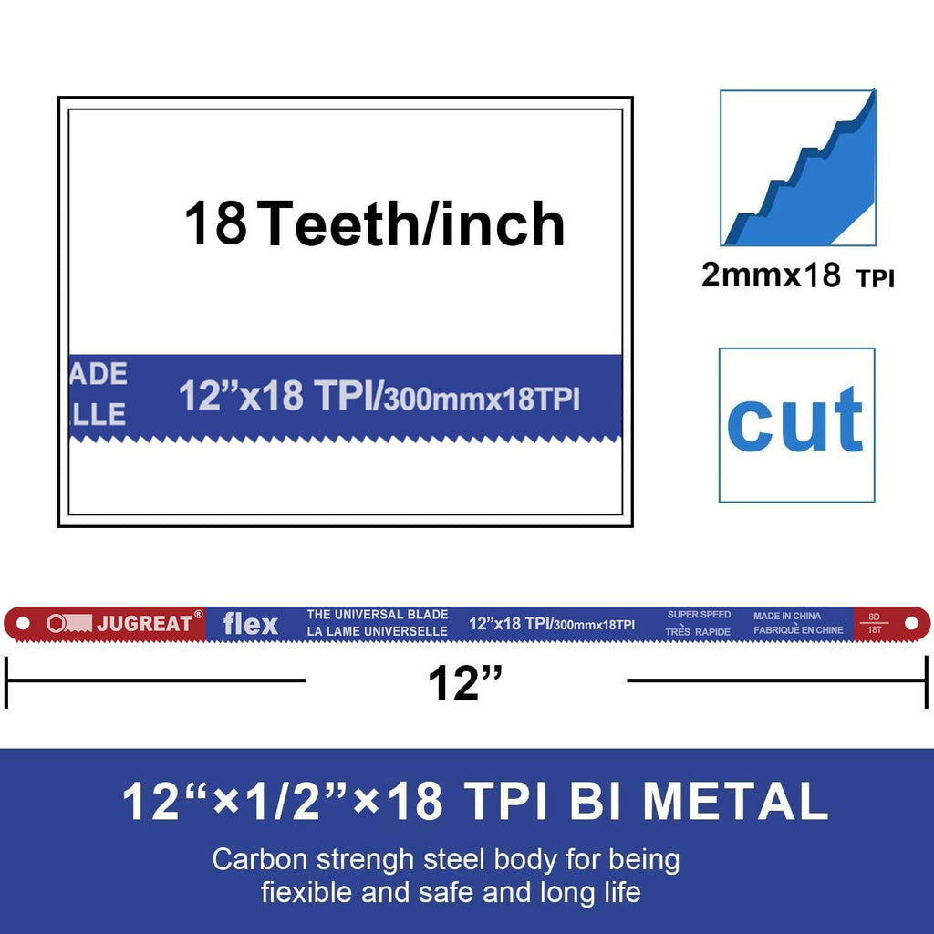 Hacksaw Replacement Blades BI-Metal (10 Pack) High Speed Steel Grounded Teeth