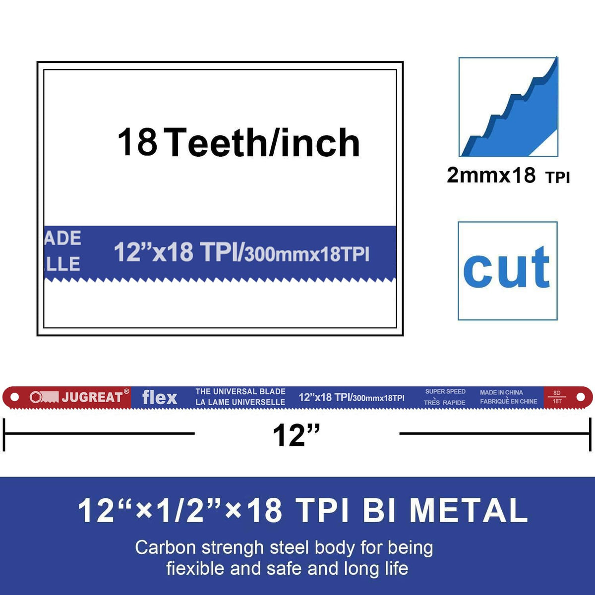 Hacksaw Replacement Blades BI-Metal (10 Pack) High Speed Steel Grounded Teeth