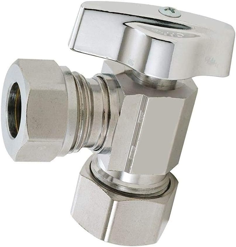 (1) EZ-Fluid 1/2" Nominal Comp (5/8" OD Comp) x 7/16" O.D or 1/2" MIP (Slip Joint) 1/4-Turn Chrome Brass Angle Stop