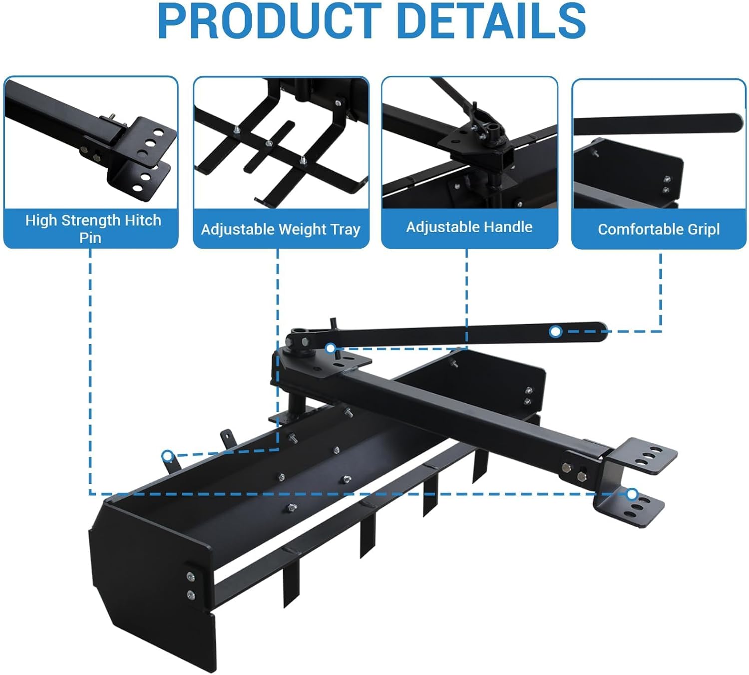 42" Tow Behind Box Scraper for Lawn Tractor, ATV, UTV – Versatile Box Blade Attachment with Hitch and Weight Tray for
