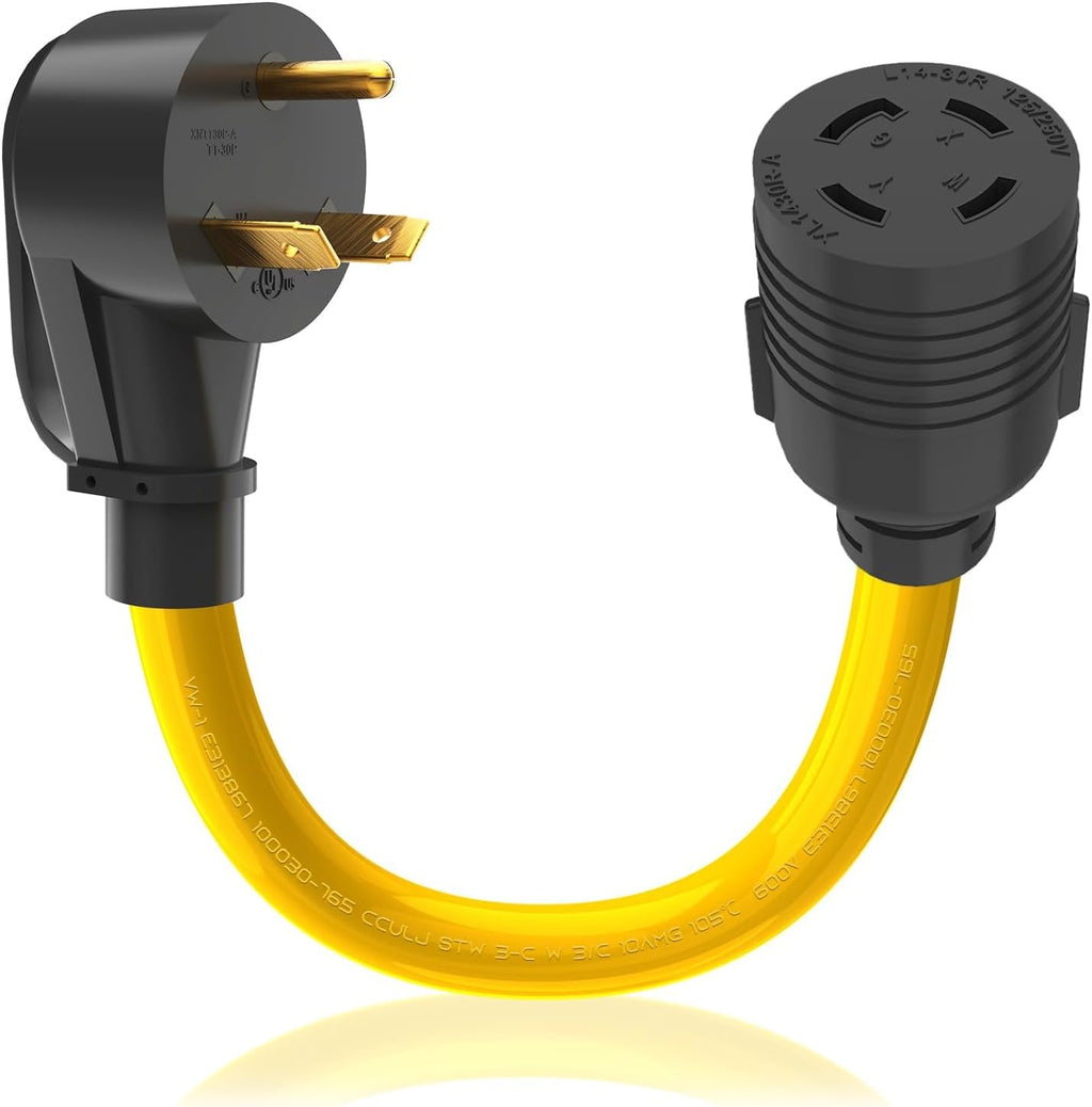 Generator Transfer Switch Adapter Cord TT-30 RV 30Amp to L14-30 Flexible with Ergonomic Handle, 30 Amp 3 Prong to 4