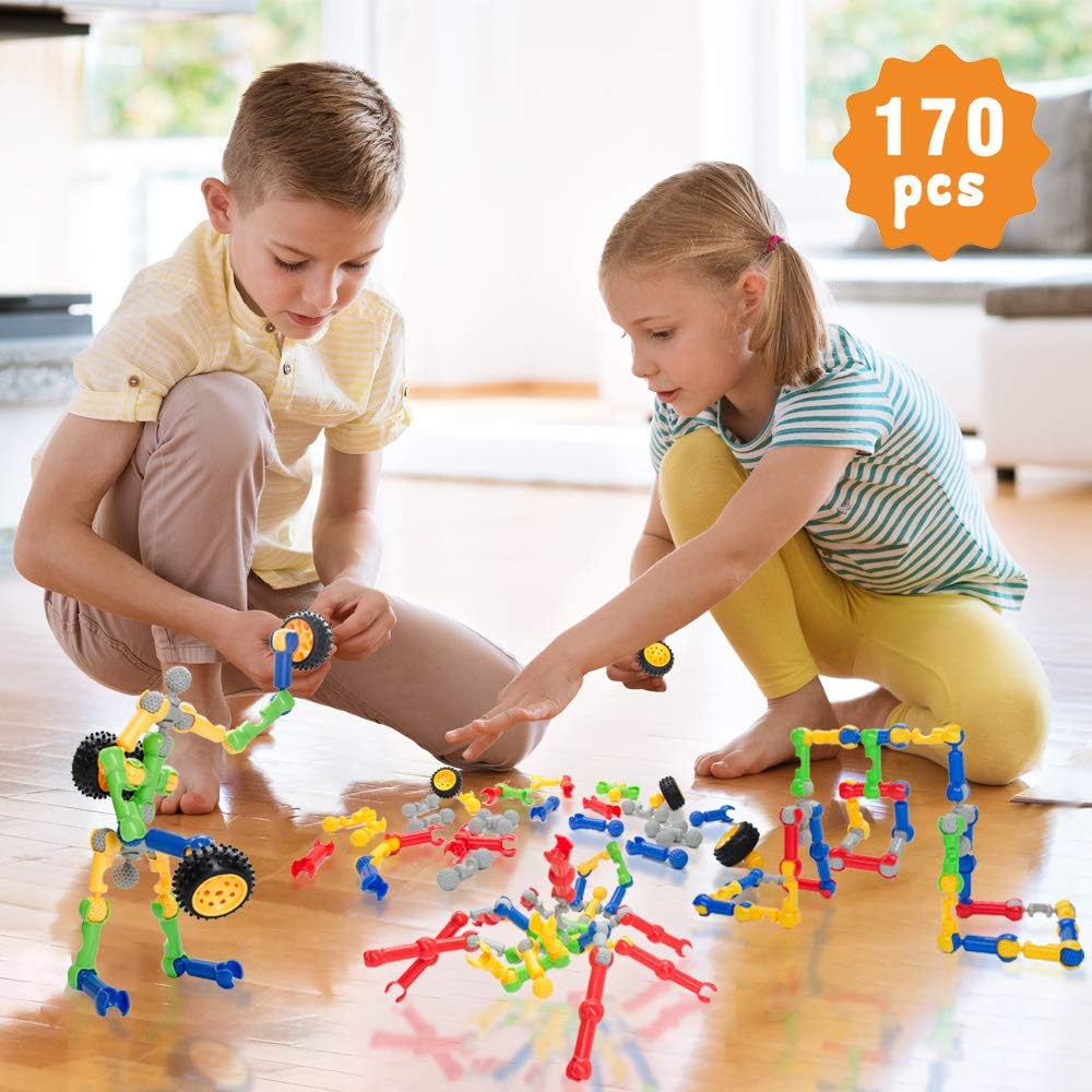 Building Blocks for Kids, 170 Pcs STEM Toys for Boys and Girls, Safe and Creative Toy for Age 3+, Educational