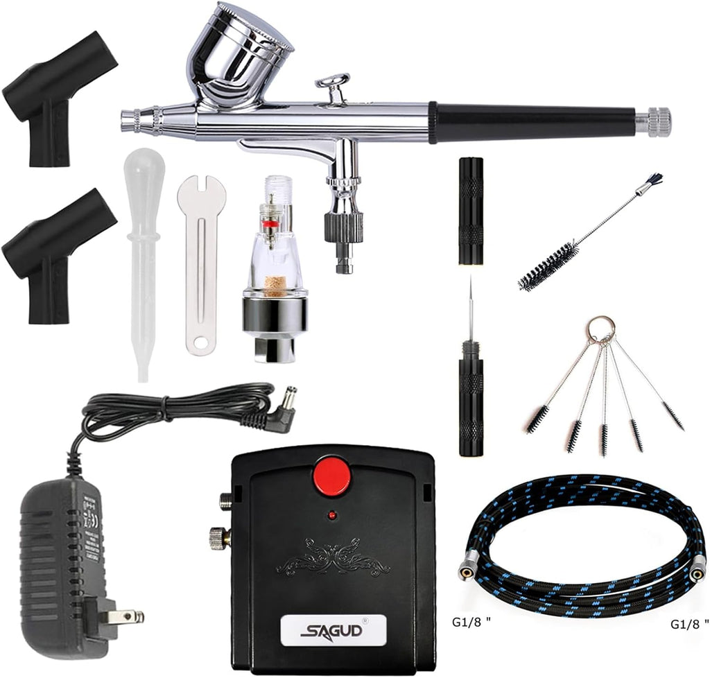 Professional Mini Airbrush Kit with Portable Compressor - Perfect for Painting, Hobby, Craft, Model - Dual-Action