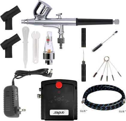 Professional Mini Airbrush Kit with Portable Compressor - Perfect for Painting, Hobby, Craft, Model - Dual-Action