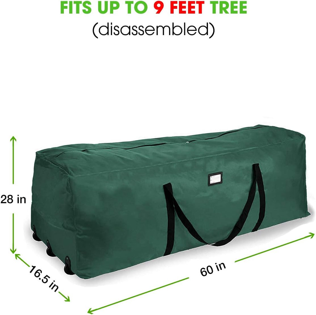 Rolling Tree Storage Bag, Fits Up to 9 ft. Disassembled Holiday Tree, 28" Height X 16" Wide X 60" Long, Extra Large