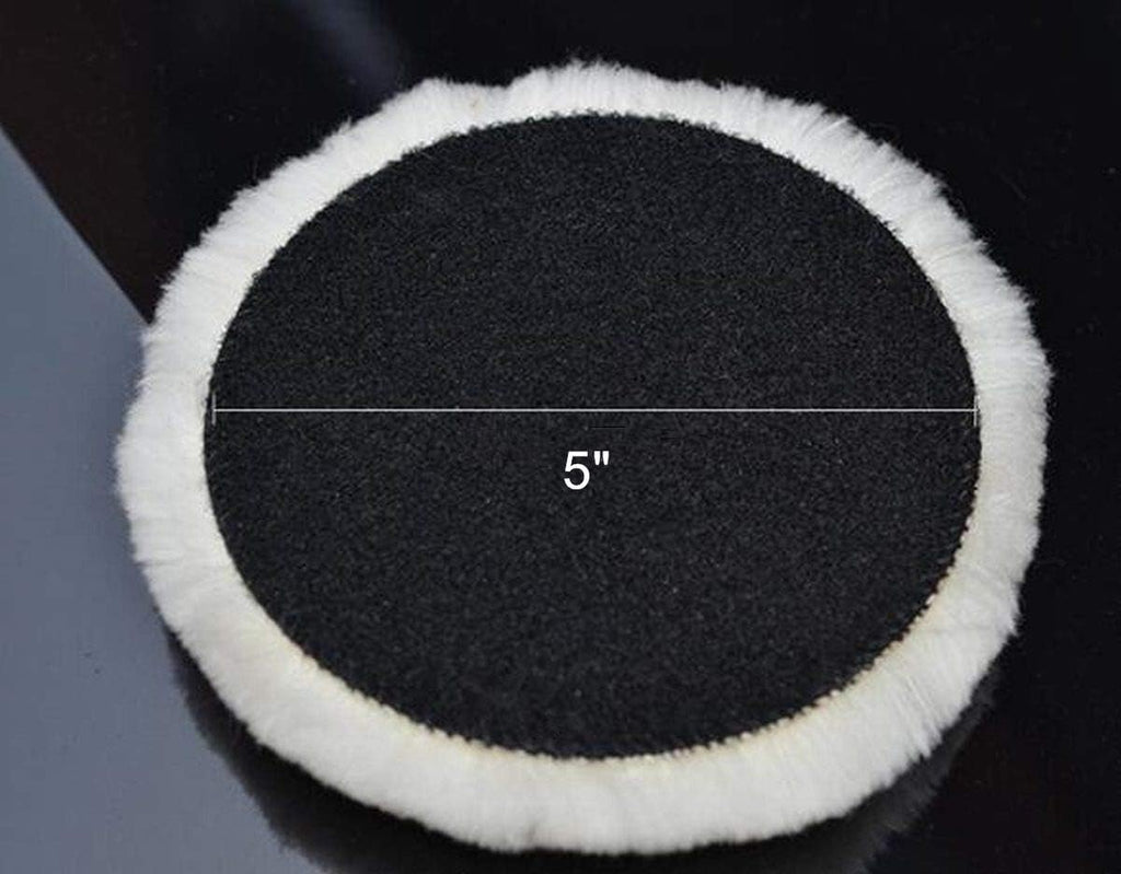 Wool Polishing Pad 5 Inches Soft Sheepskin Buffing Pads with Hook and Loop Back Wool Cutting Pad for Car, Furniture