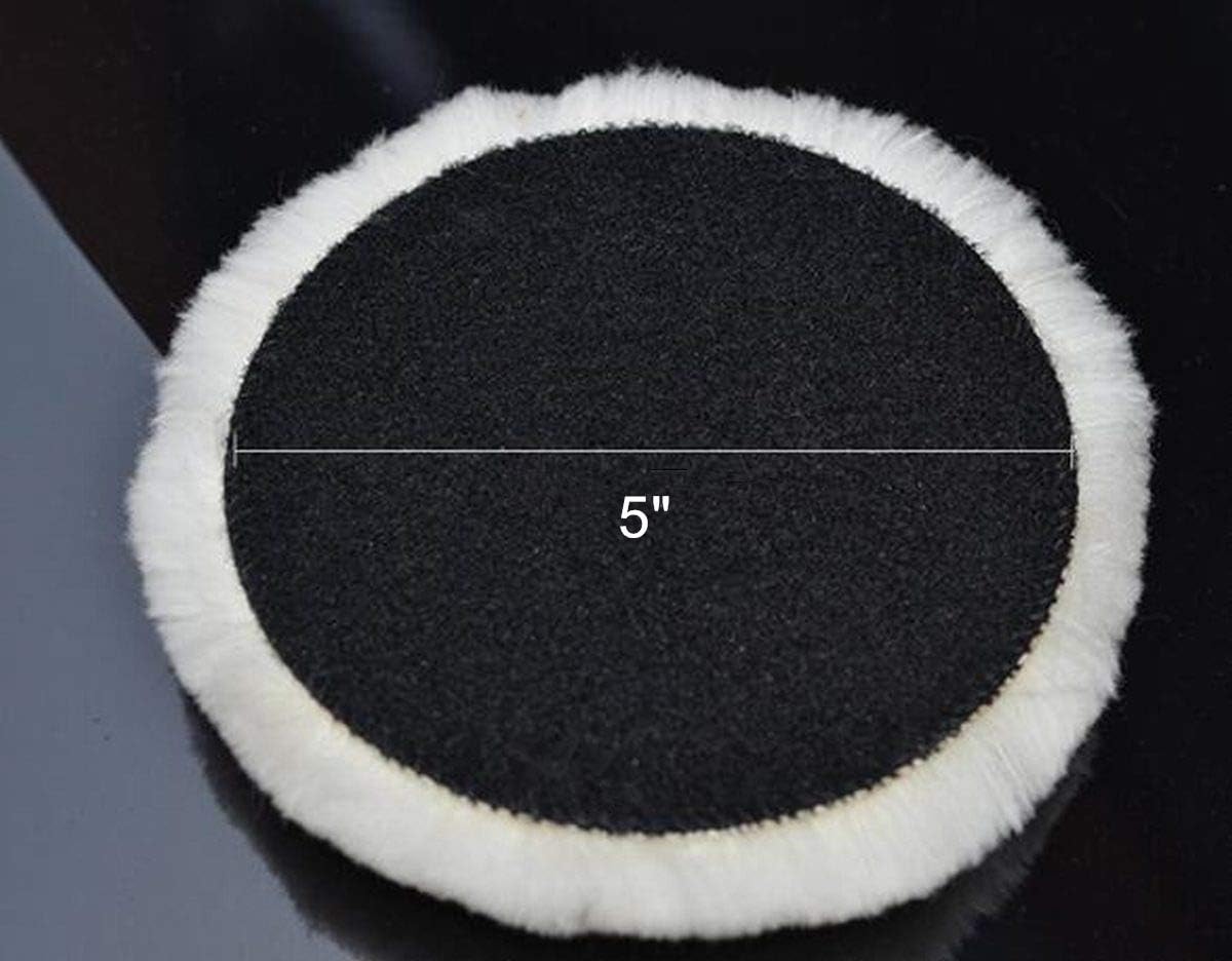 Wool Polishing Pad 5 Inches Soft Sheepskin Buffing Pads with Hook and Loop Back Wool Cutting Pad for Car, Furniture