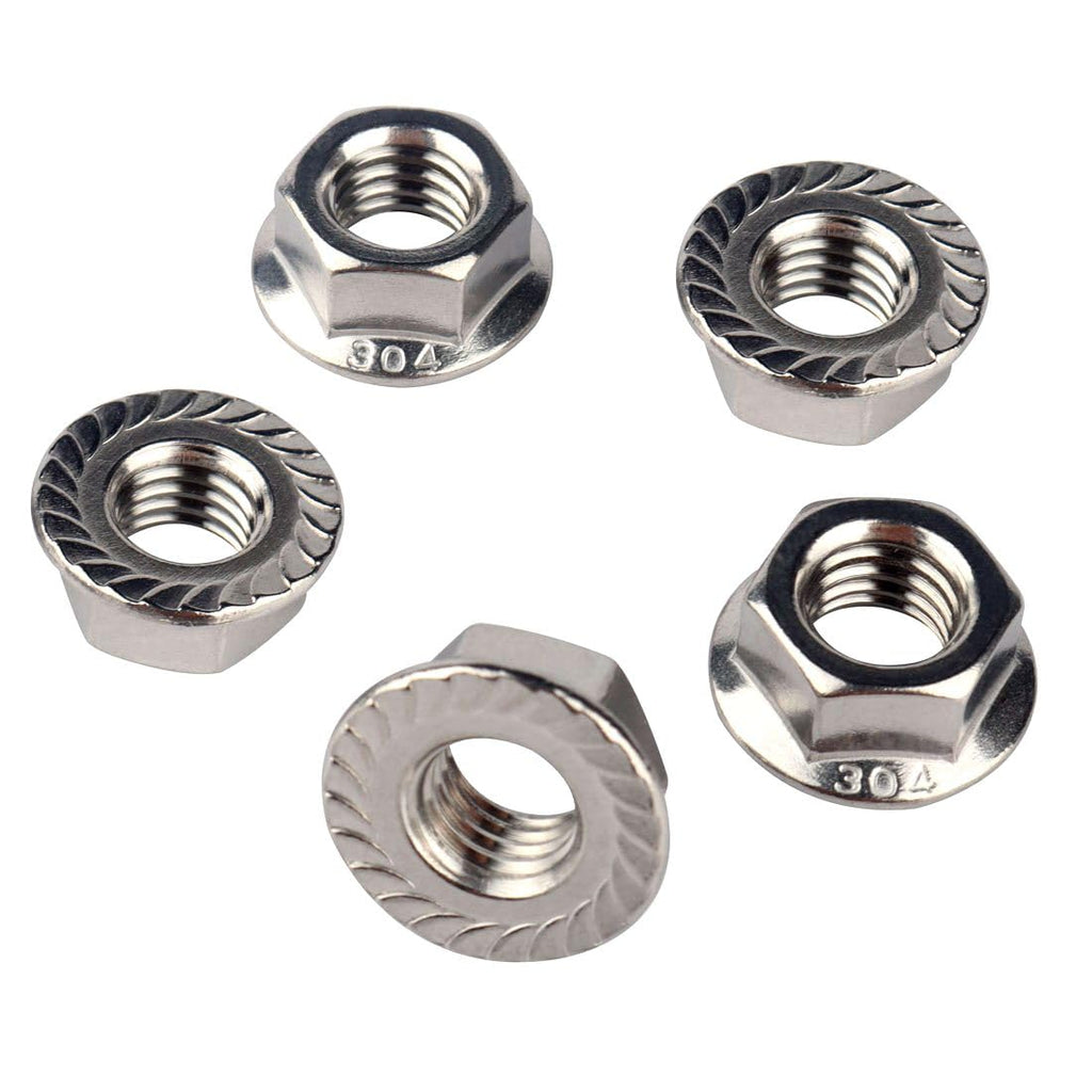 1/2-13 Serrated Flange Hex Lock Nuts 304 Stainless Steel, 20PCS Silver