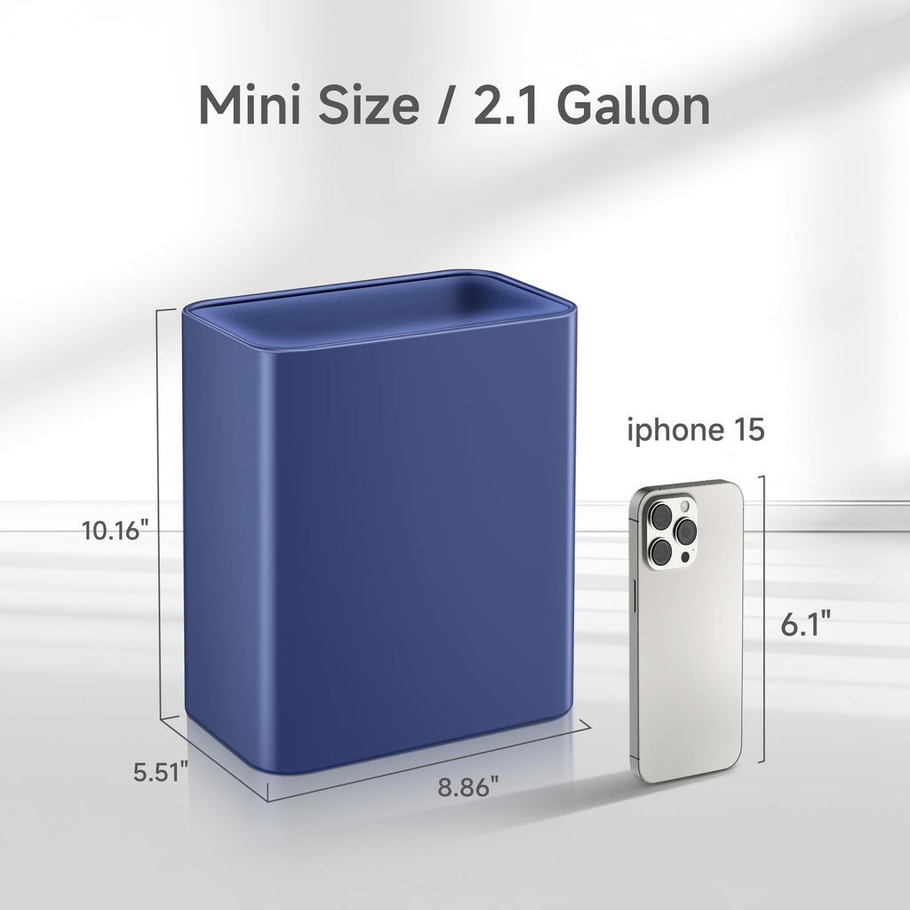 Small Bathroom Trash Can, 2.1 Gallons, Under Sink Wastebasket, Blue