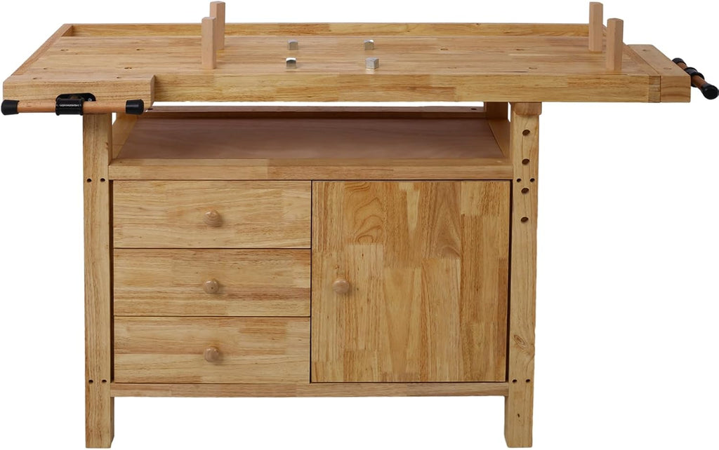 Wood Workbench with 3 Drawer & 1 Cabinet - Weight Capacity Heavy Duty Portable Wood Work Bench Table for Garage