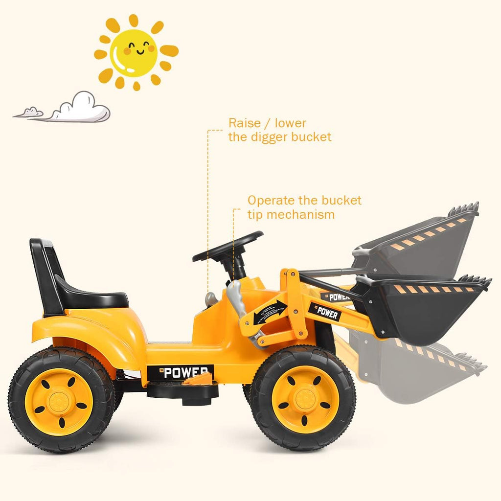 FFlyer Kids Ride on Excavator, 6V Battery-Powered Loader Digger w/Controllable Digging Bucket, Horn &
