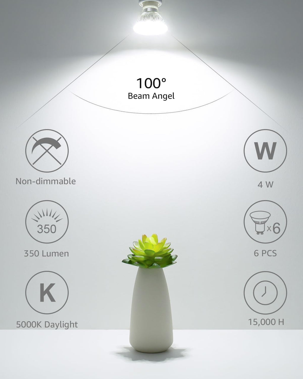 Non-Dimmable GU10 LED Light Bulbs 4W 350LM 5000K Daylight White 6PC