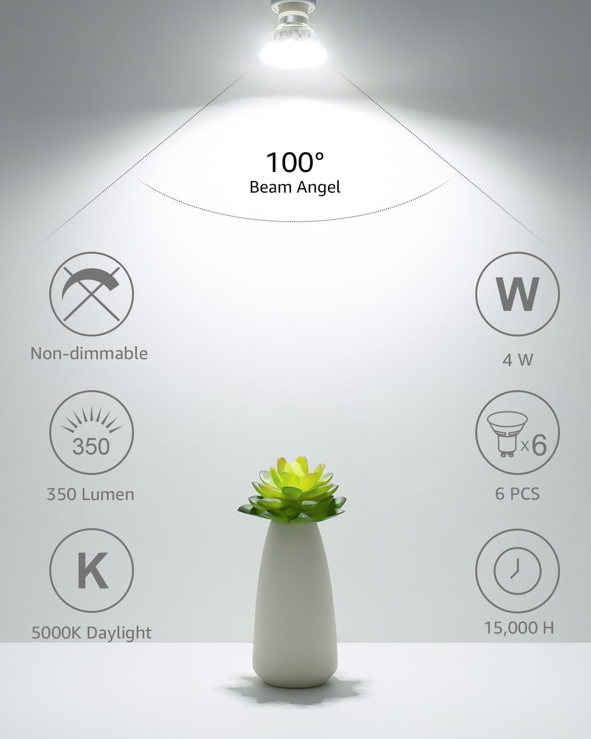 Non-Dimmable GU10 LED Light Bulbs 4W 350LM 5000K Daylight White 6PC