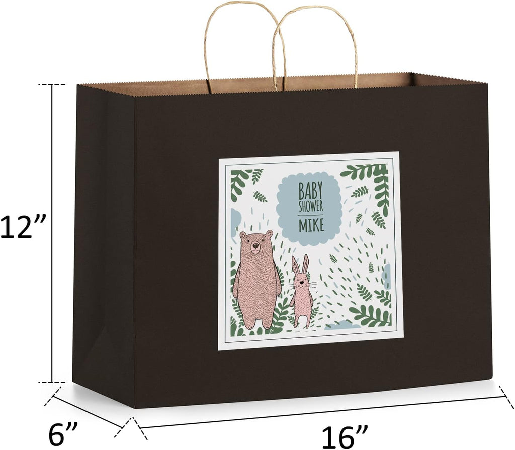 16x6x12 Black Paper Bags 50 Pack, Kraft Gift Bags with Handles