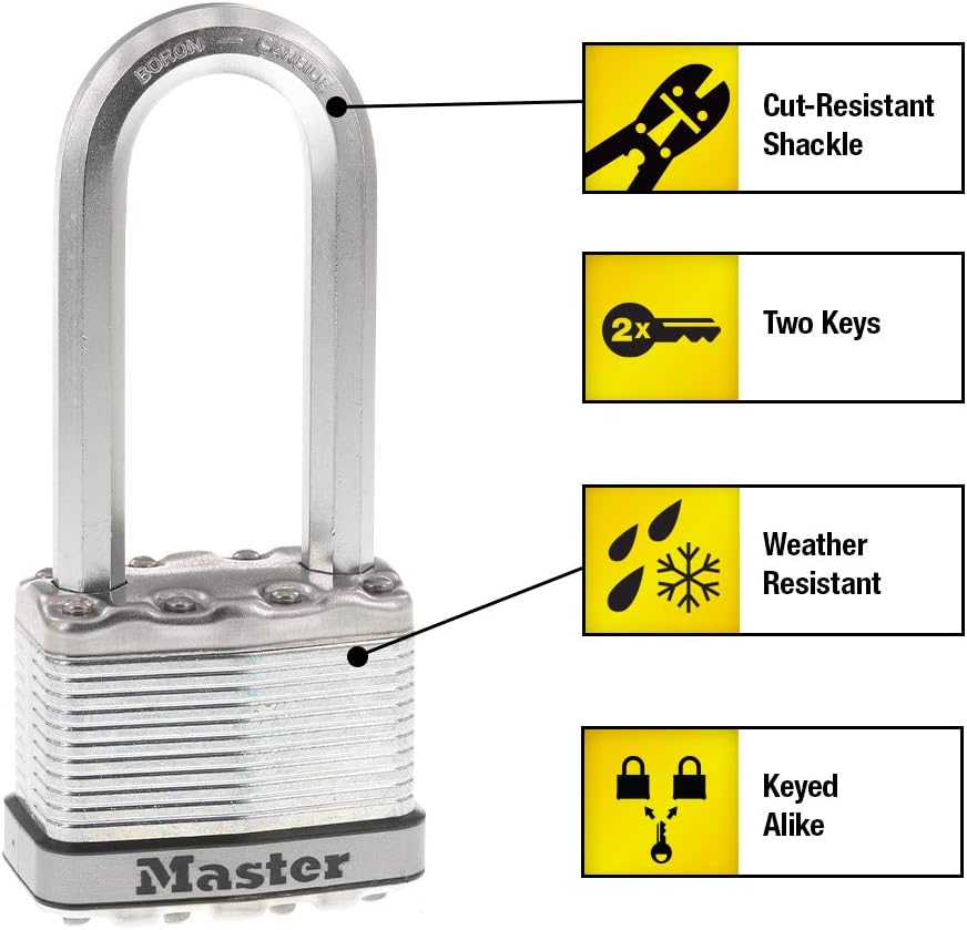 M5XTLJ Magnum Heavy Duty Outdoor Padlock with Key, 2 Pack Keyed-Alike