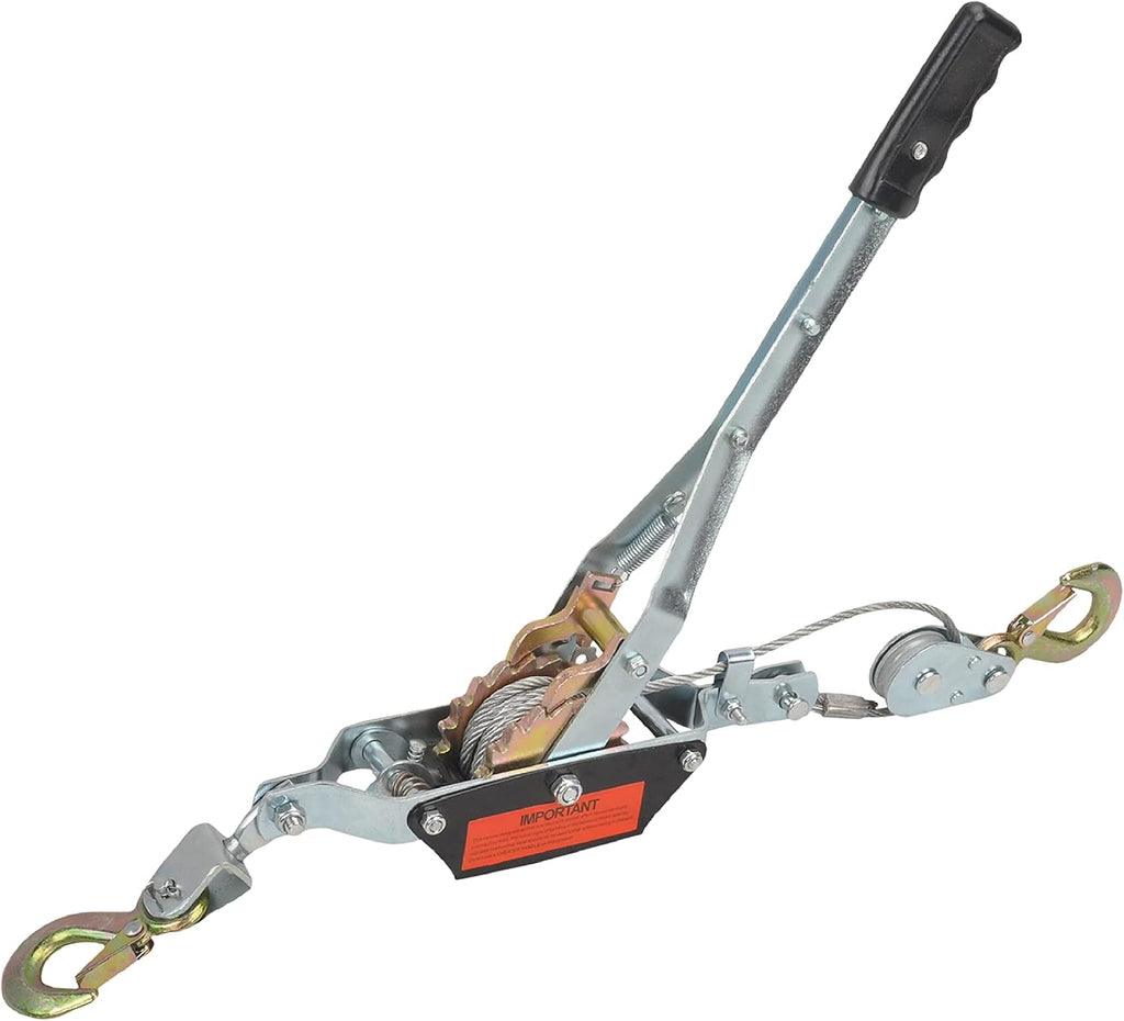 2 Ton Dual Gear Power Puller, Come Along Pulling Tool with 2 Hooks | Automotive Hoist Hand Winch Cable Puller