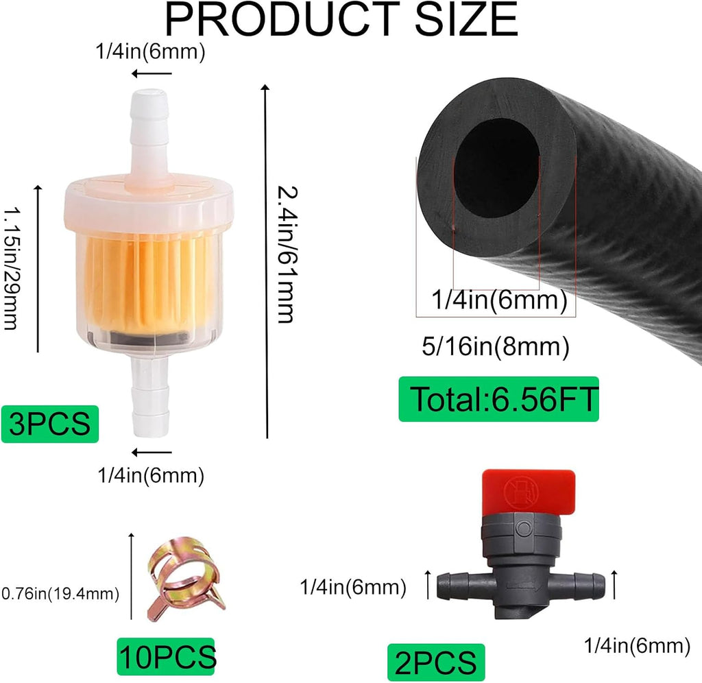 1/4 in Gas Fuel Line Hose with Clamps Valve & Filters with Magnet Kit