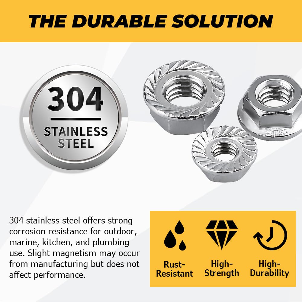 100pk #10-32 Flange Nuts, 304 Stainless Serrated Flange Lock Nuts