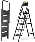 5-Step Folding Ladder with Handrails, Heavy Duty Ladders for Home & Kitchen, Folding Ladder Easy to Store, Tall