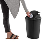 Kitchen Trash Can, 7.5 Gallon Plastic Garbage Bin with Swing Top Lid, Black