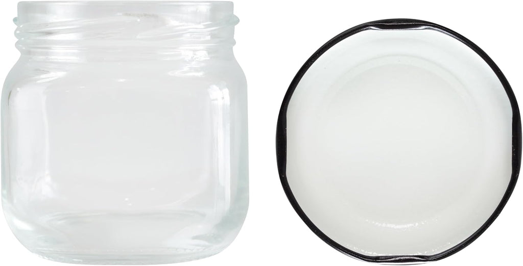 6oz Square Round Glasss Jar with Black Lug Cap, pack of 6