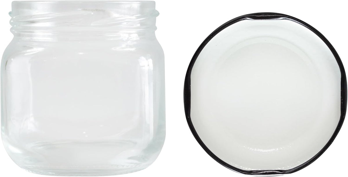 6oz Square Round Glasss Jar with Black Lug Cap, pack of 6