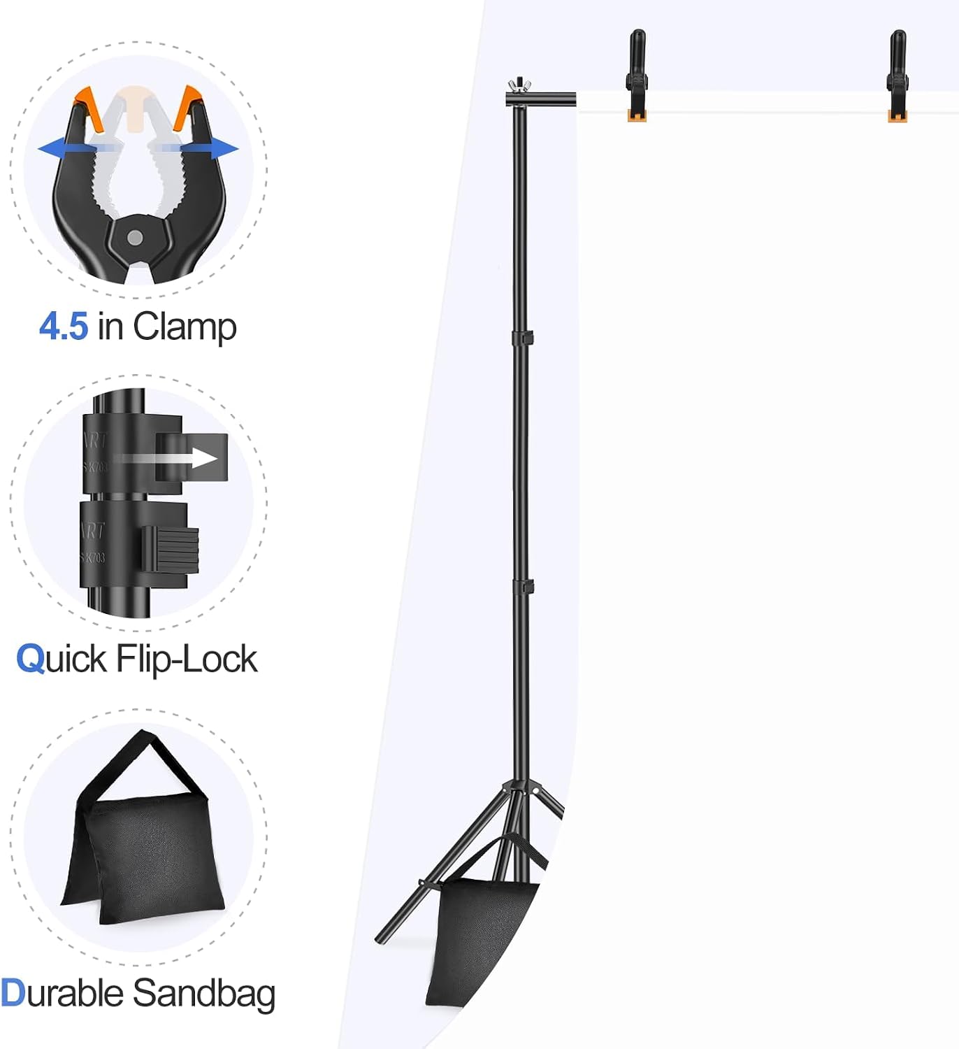 Backdrop Stand 10x7FT Adjustable Back Drop Stand for Party Photoshoot | Background Stand Backdrop with 8 Clamps, 2
