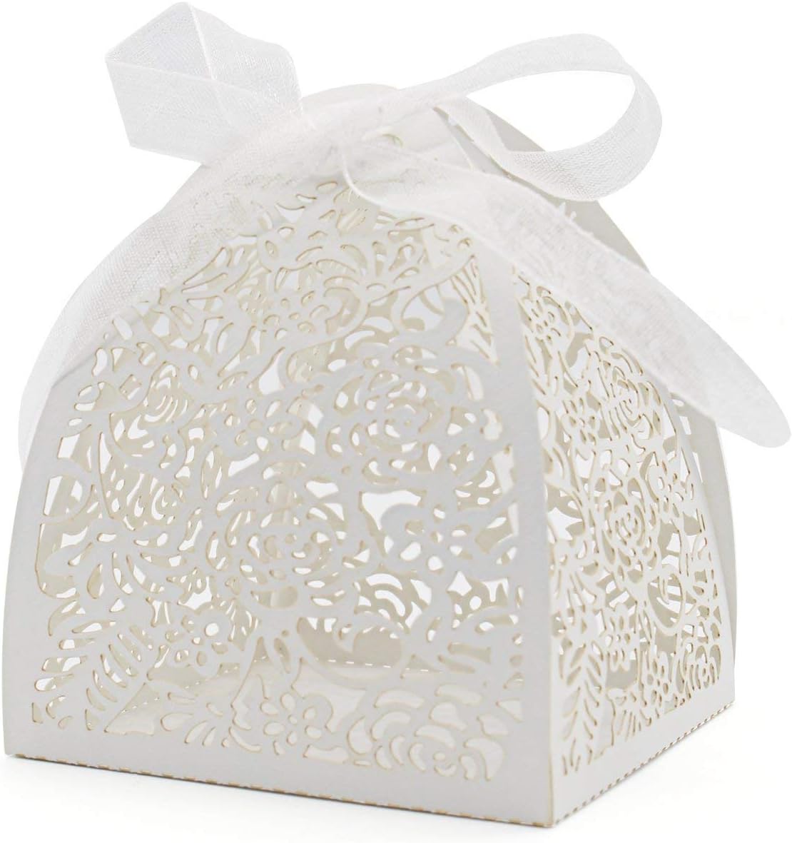 Pack of 100 Laser Cut Rose Candy Boxes, Favor Boxes 2.5"x 2.5"x 3.1", Gift Boxes Bridal Shower Anniverary Birthday