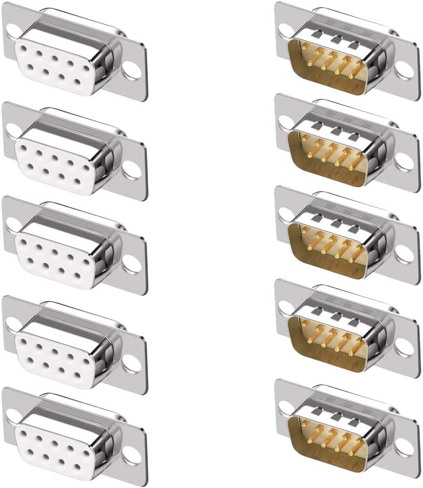 10PCS Gold Plated Joints DB9 RS232 D-SUB Serial Solder Cup Connectors