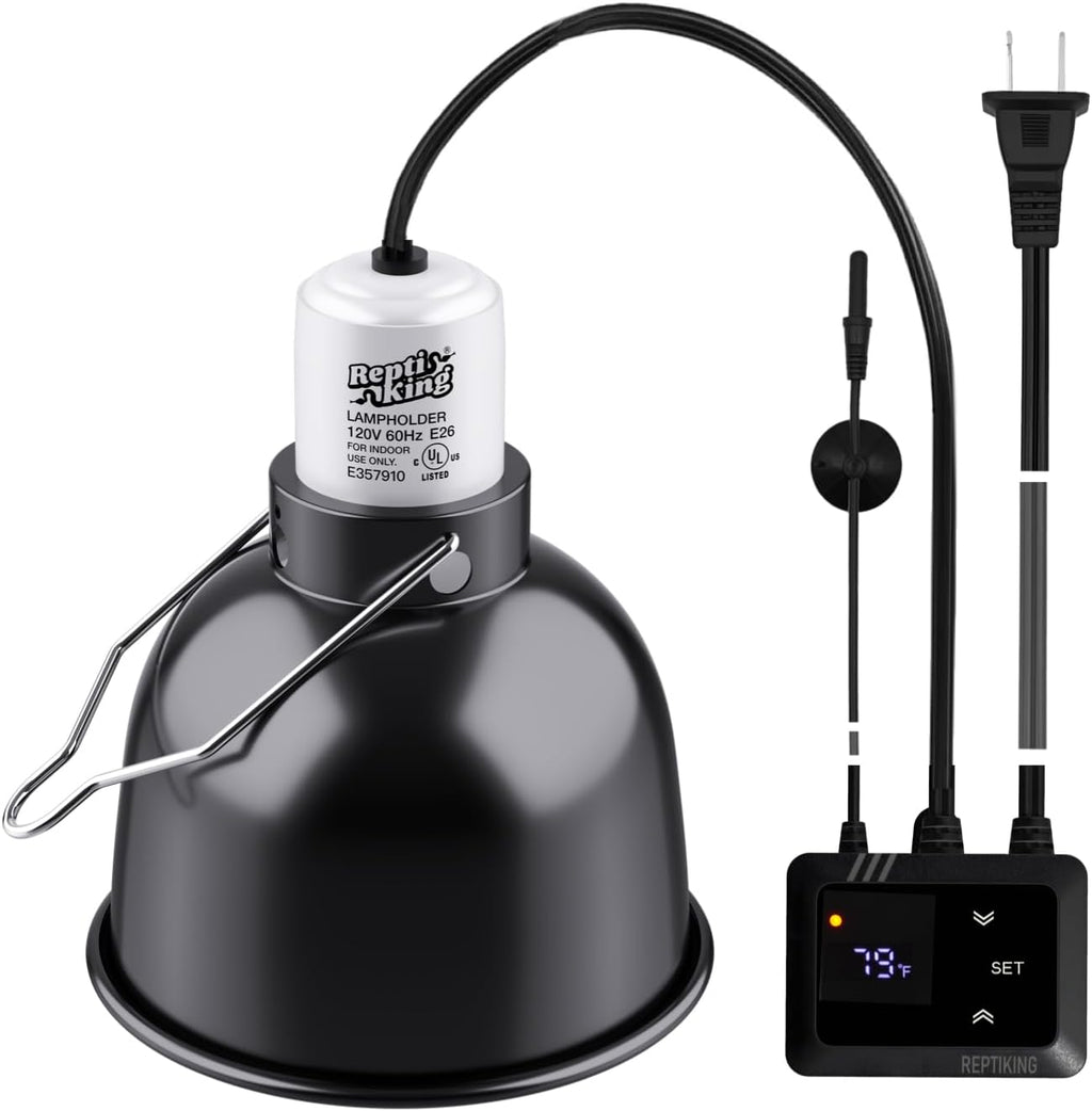 Reptile Heat Lamp Fixture with Dimming Thermostat - 5.5'' Light Dome with PID Thermostat