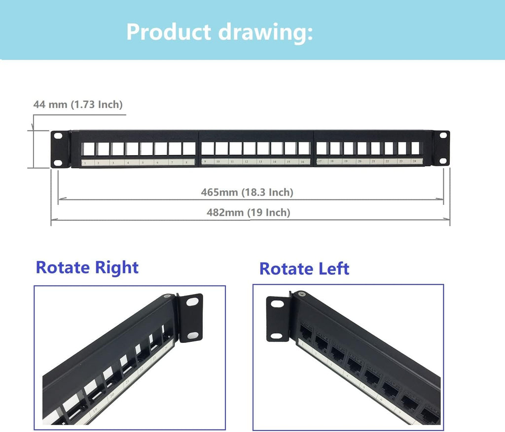 1U Hinged 24 Port Blank Keystone Patch Panel for 19" Rackmount