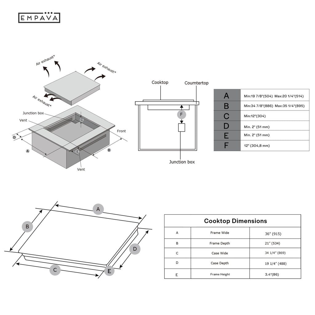Flex 36“ Induction Cooktop 5 Burner, Drop-in, Hardwired