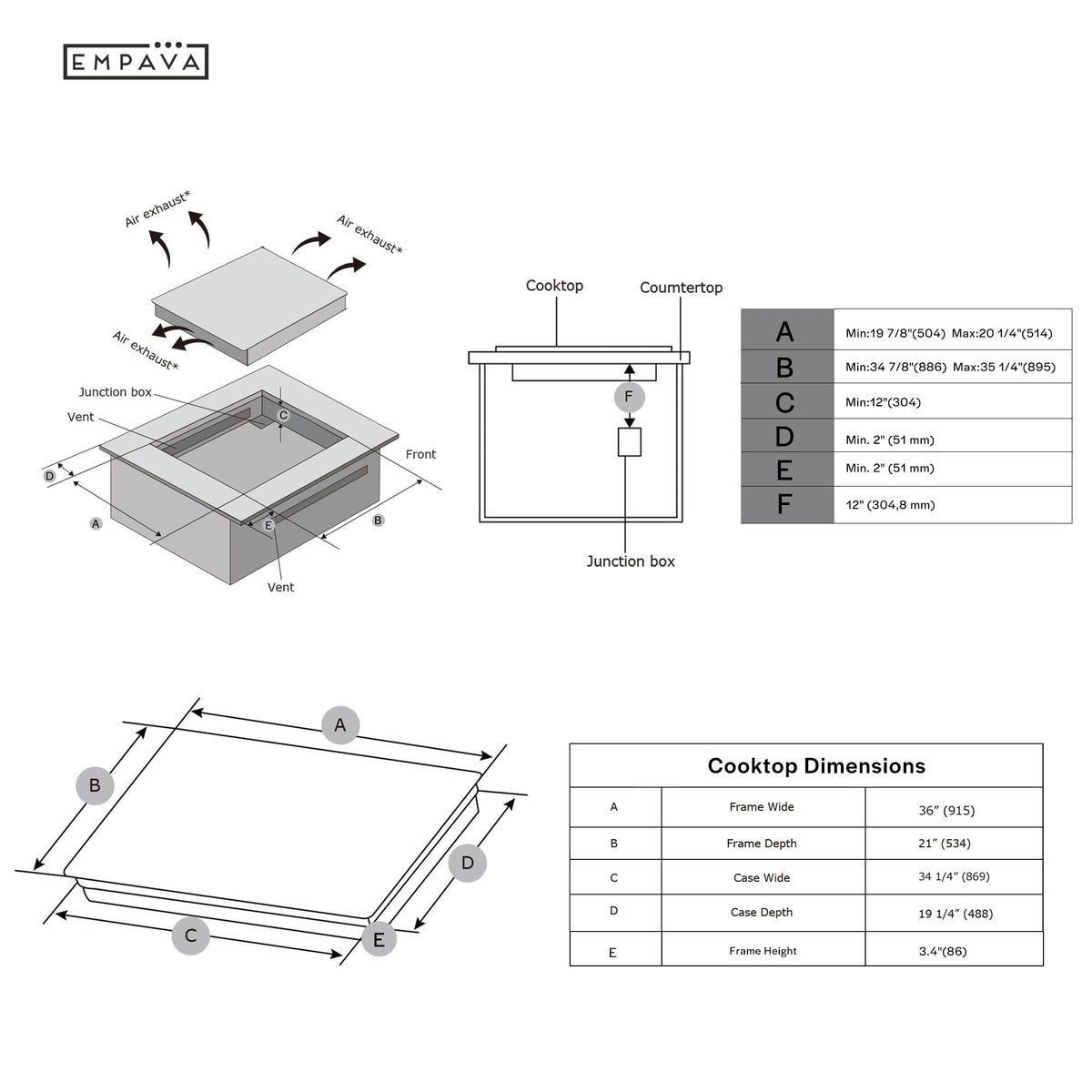 Flex 36“ Induction Cooktop 5 Burner, Drop-in, Hardwired