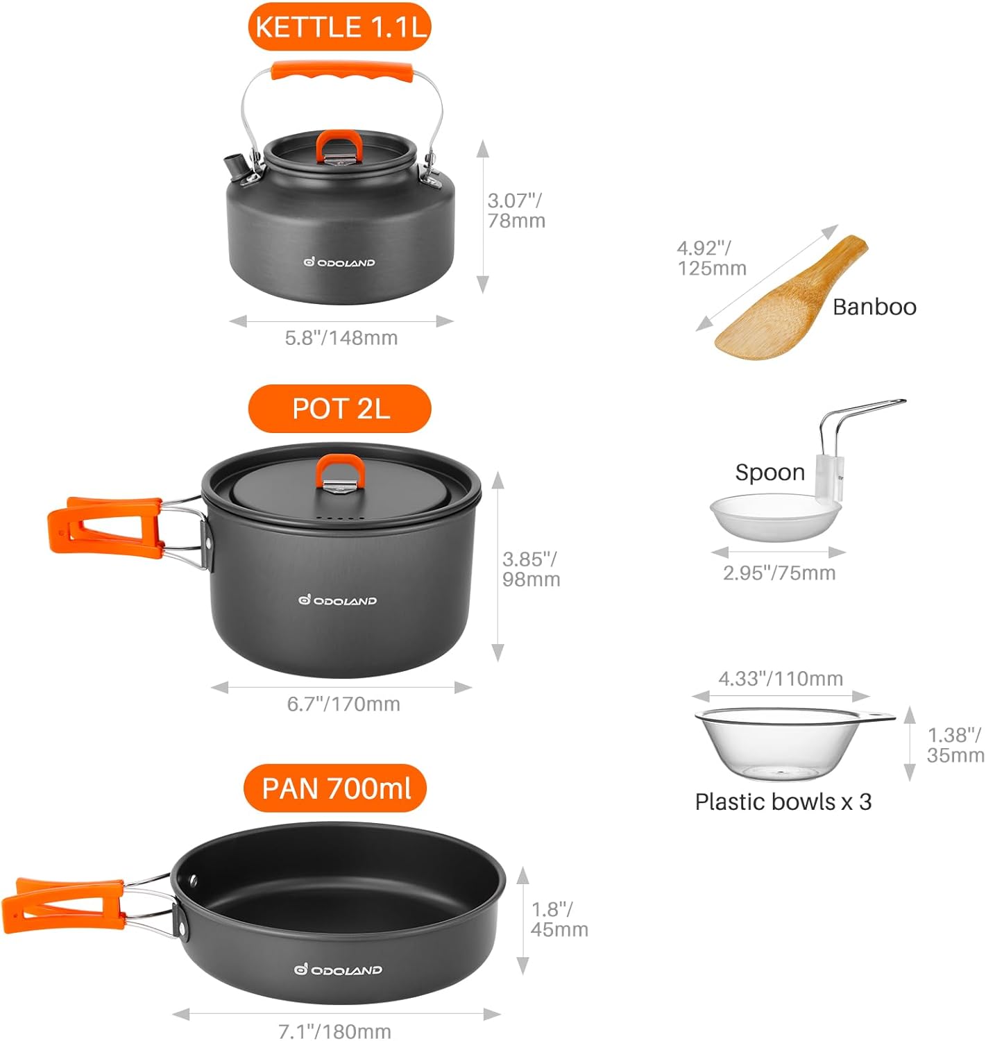 10pcs Camping Cookware Camping Pots and Pans Set with Kettle Plastic Bowls and Soup Spoon for Camping, Backpacking