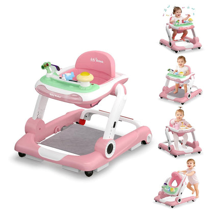 Baby Walker with Wheels, 5 in 1 Walker for Baby Boy Girl 6-12 Months with Bouncer, Music and Lights Baby Jumper