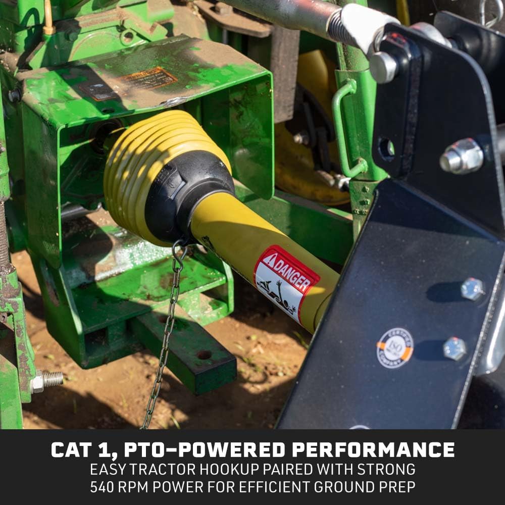 3 Point 72" Rotary Tiller Attachment Fits Cat 1 Tractors, Charcoal Finish, Single Speed PTO Driven Cultivator with a