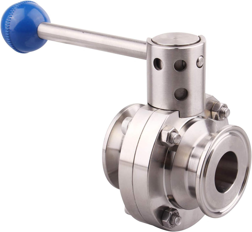 DERNORD Sanitary Butterfly Valve with Pull Handle Stainless Steel 304 Tri Clamp Clover (1 Inch)
